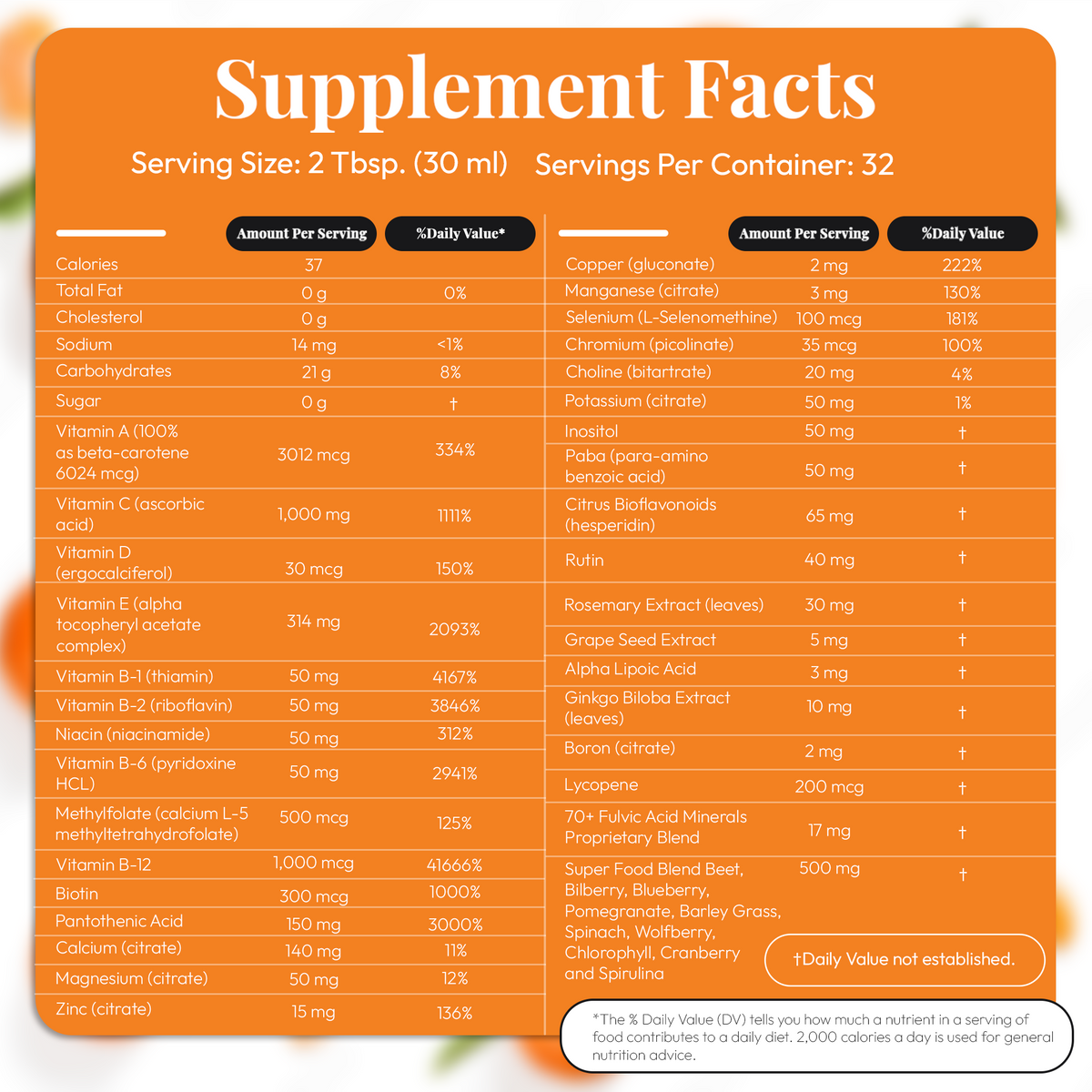 VM100 Liquid Multivitamin Multimineral 100+ Nutrient Daily Supplement 32oz