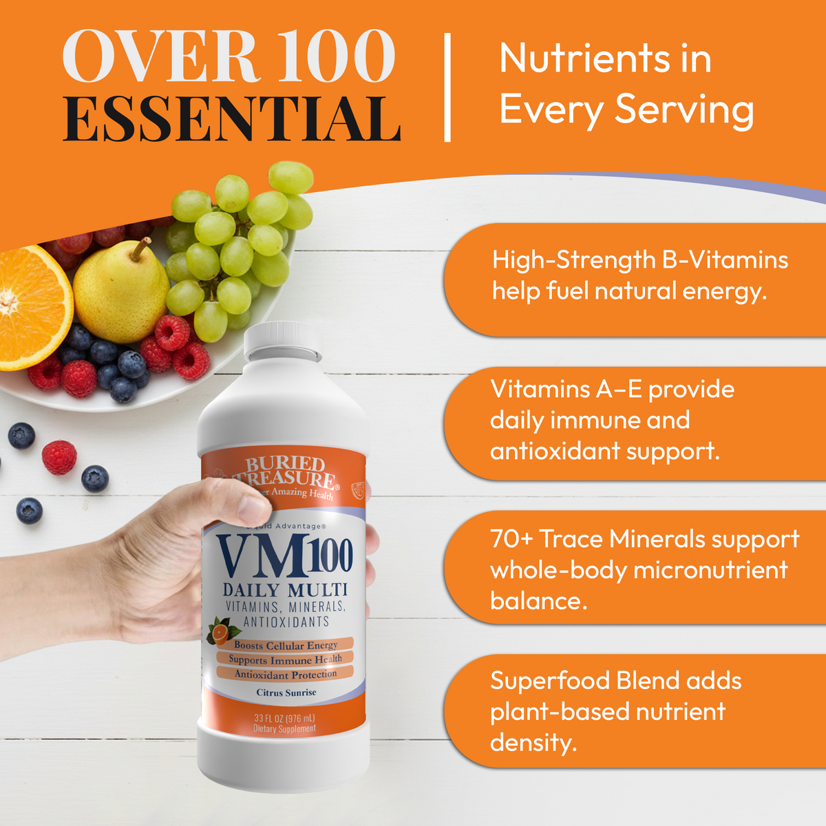 VM100 Liquid Multivitamin Multimineral 100+ Nutrient Daily Supplement 32oz