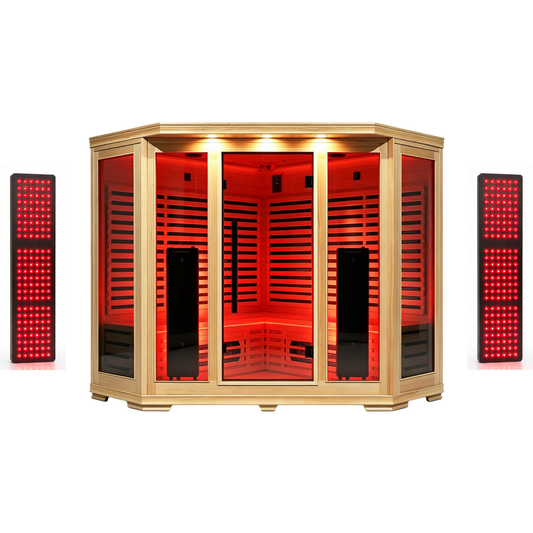 Blisspod I Vienna RED I All-In-One - Full Spectrum + Red Light Therapy I Indoor Corner Premium Sauna I 4-5 Person