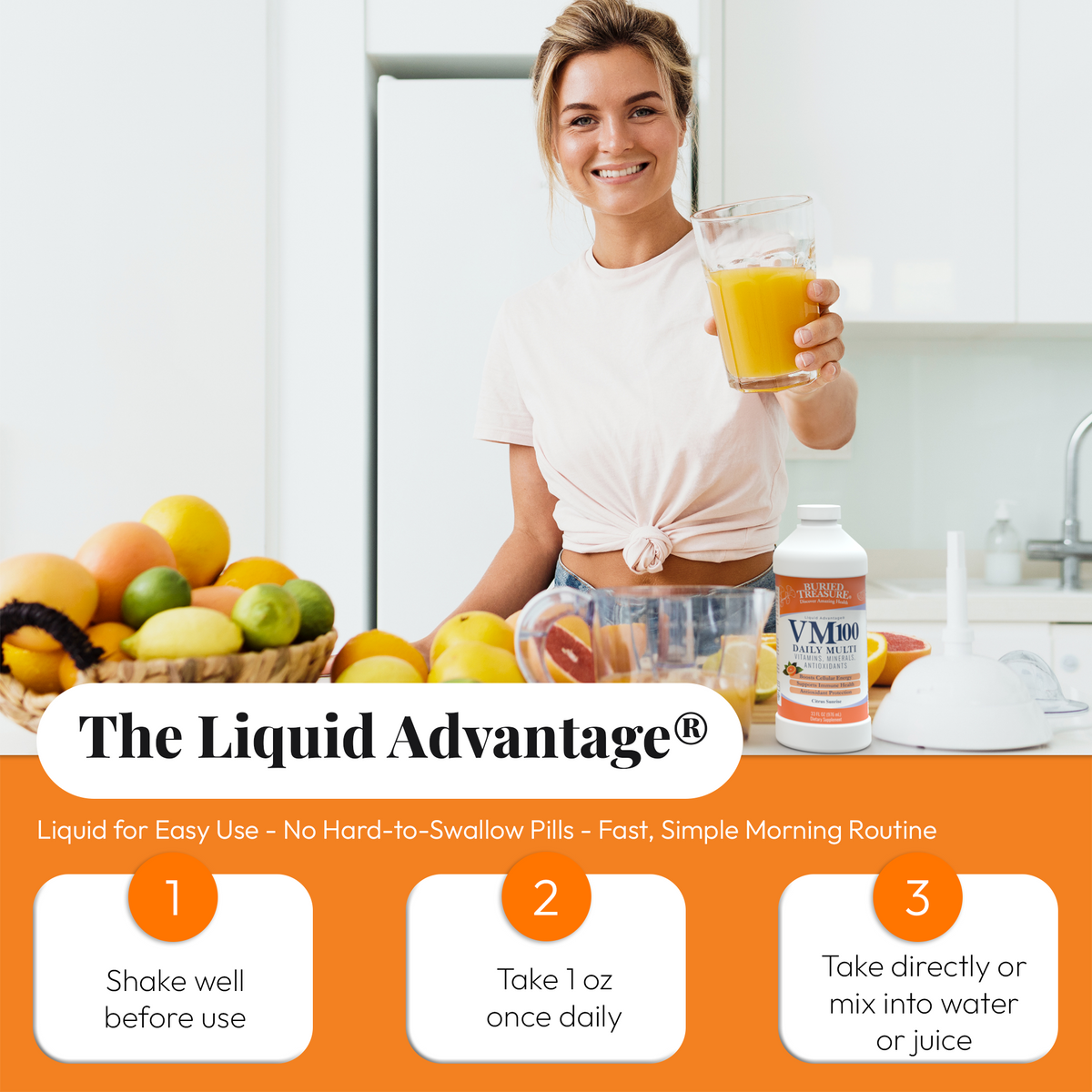 VM100 Liquid Multivitamin Multimineral 100+ Nutrient Daily Supplement 32oz