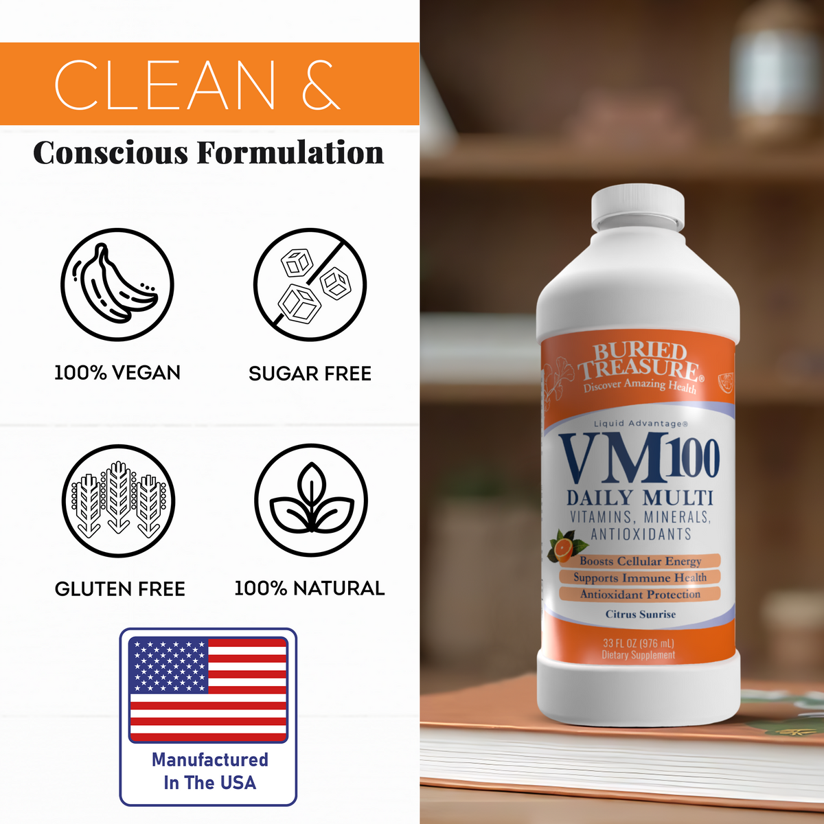 VM100 Liquid Multivitamin Multimineral 100+ Nutrient Daily Supplement 32oz
