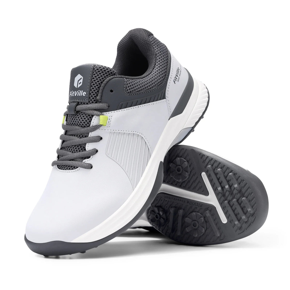 FitVille Wide Men's Golf Shoes Water Resistant Professional Golfing Sneakers Outdoor Spiked Golf Sports Shoes for Men Relif Pain