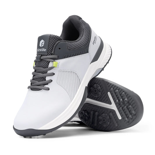 FitVille Wide Men's Golf Shoes Water Resistant Professional Golfing Sneakers Outdoor Spiked Golf Sports Shoes for Men Relif Pain