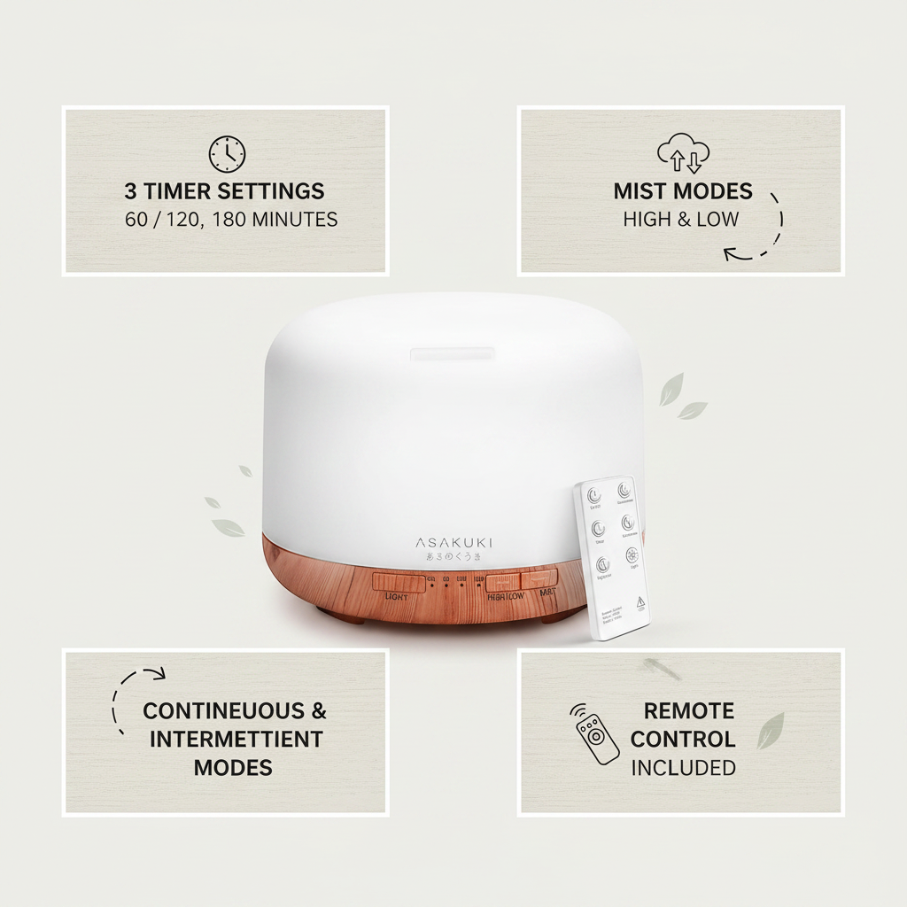 ASAKUKI Essential Oil Diffuser with Remote Control Aromatherapy Humidifier